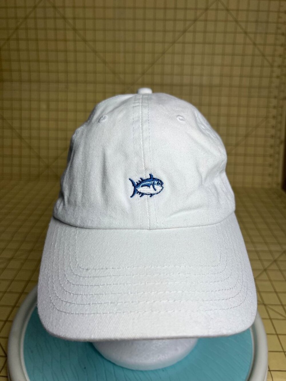 Southern Tide White Adjustable Baseball Hat With Blue Fish Logo Embroidery Unise